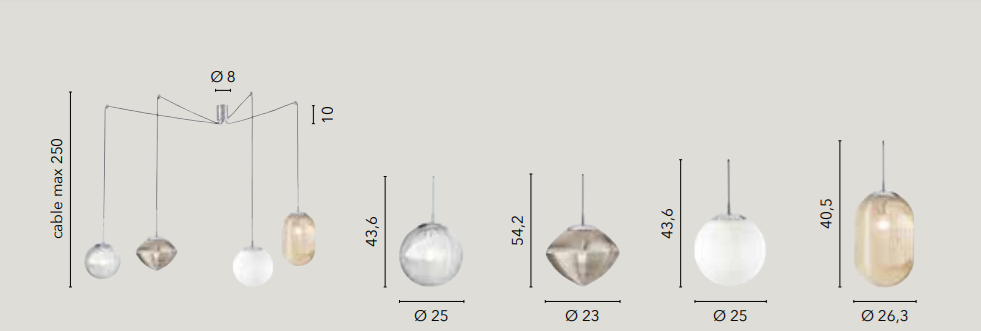Sospensione metallo diff. in vetro lavorato acquamarina-bianco-fumè e ambra 4XE27 non incl. GREENWICH-S4 Sospensione metallo diff. in vetro lavorato acquamarina-bianco-fumè e ambra 4XE27 non incl. GREENWICH-S4